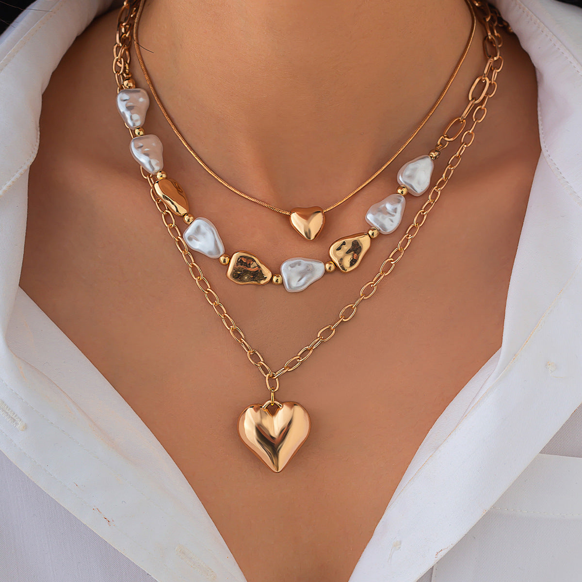 Irregular Metal Heart Pendant Necklace For Women