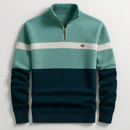 Business Stand-collar Knitwear Half-zip Long-sleeve T-shirt Color-block Pullover Sweaterpremium Quality