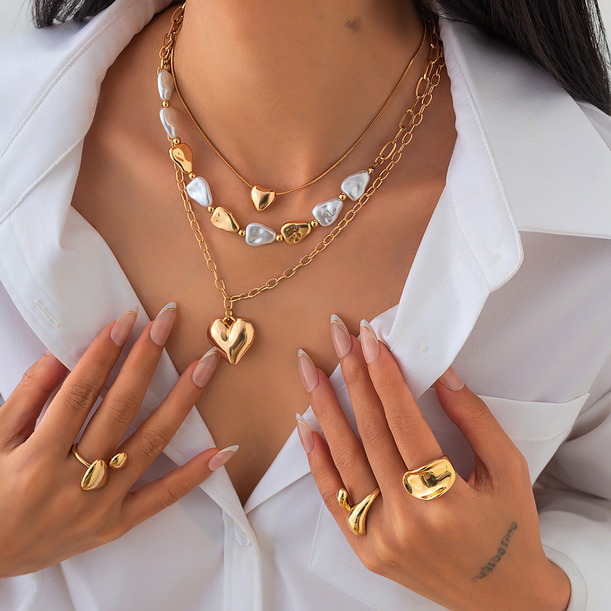 Irregular Metal Heart Pendant Necklace For Women