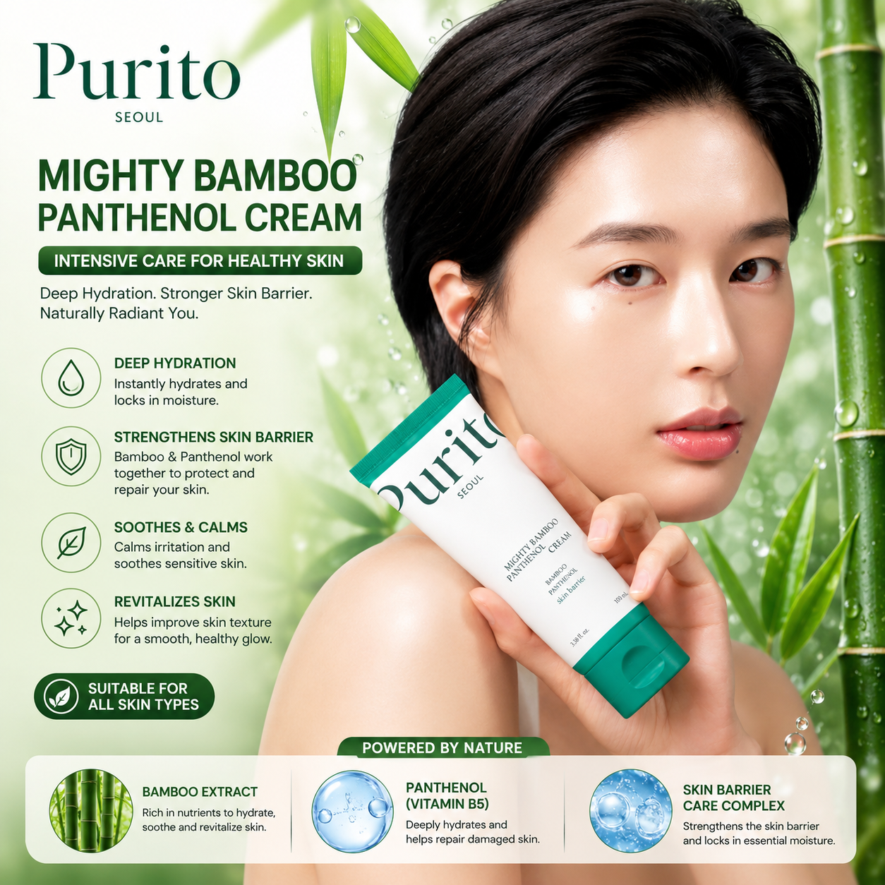 Purito Bamboo Panthenol Repair Cream – Intensive Moisturizing & Soothing Face Cream for All Skin Types