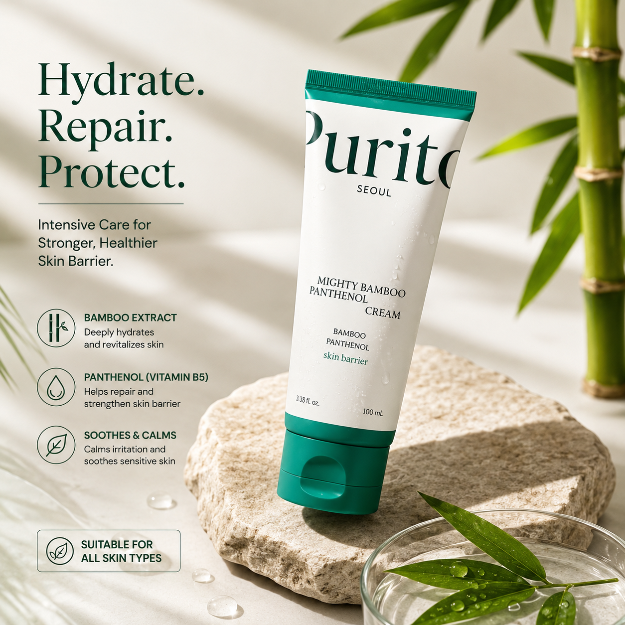 Purito Bamboo Panthenol Repair Cream – Intensive Moisturizing & Soothing Face Cream for All Skin Types