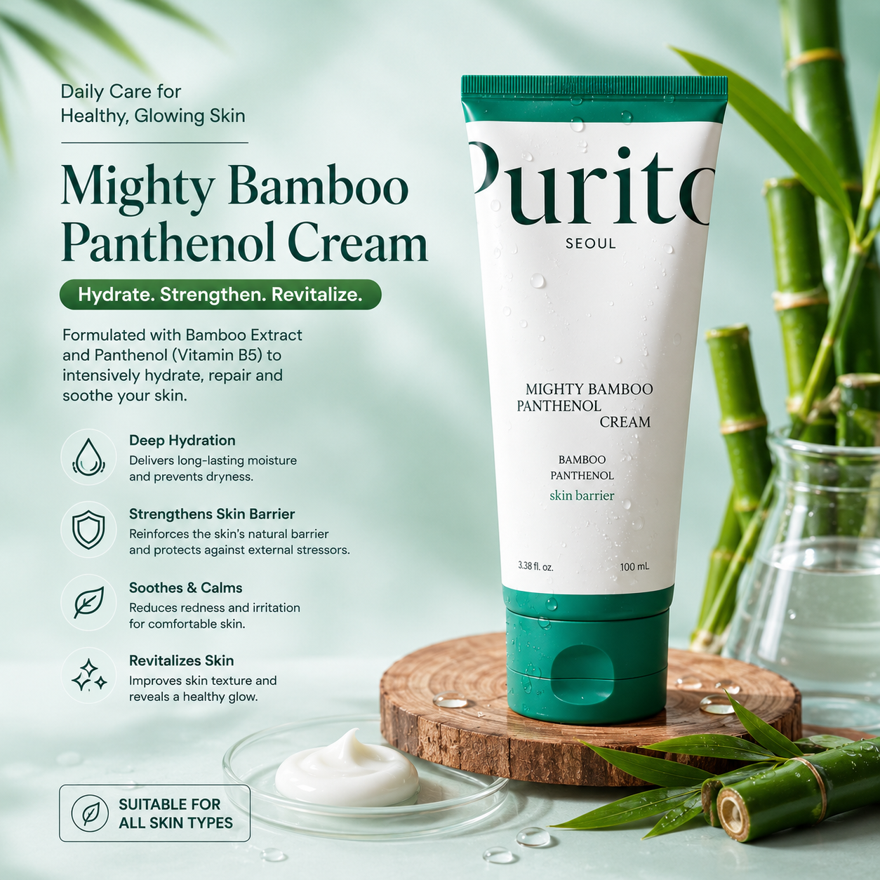 Purito Bamboo Panthenol Repair Cream – Intensive Moisturizing & Soothing Face Cream for All Skin Types