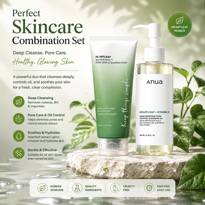 Anua Heartleaf Korean Skincare Set – Deep Cleansing Face Wash & Makeup Cleansing Oil for Pore Care and Hydrated Skin