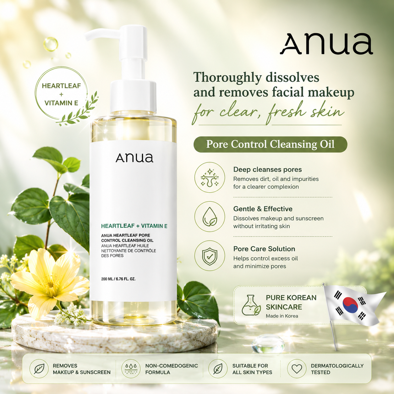 Anua Heartleaf Korean Skincare Set – Deep Cleansing Face Wash & Makeup Cleansing Oil for Pore Care and Hydrated Skin