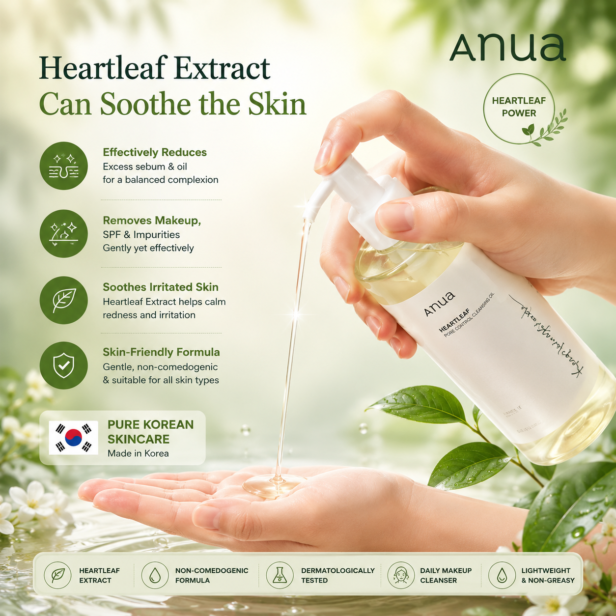 Anua Heartleaf Korean Skincare Set – Deep Cleansing Face Wash & Makeup Cleansing Oil for Pore Care and Hydrated Skin