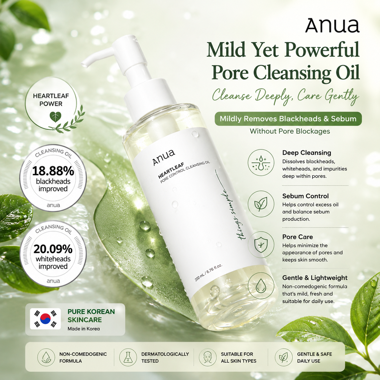 Anua Heartleaf Korean Skincare Set – Deep Cleansing Face Wash & Makeup Cleansing Oil for Pore Care and Hydrated Skin