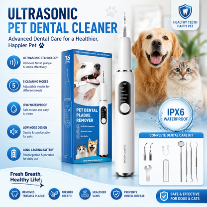 Ultrasonic Dog Dental Cleaner – IPX6 Waterproof Pet Teeth Scaler & Tartar Remover with 5 Cleaning Modes