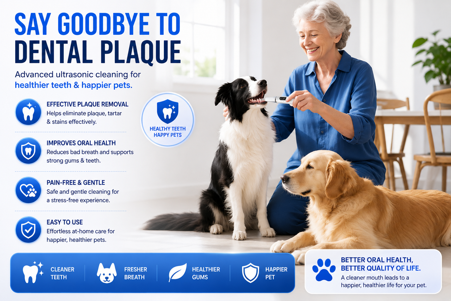 Ultrasonic Dog Dental Cleaner – IPX6 Waterproof Pet Teeth Scaler & Tartar Remover with 5 Cleaning Modes