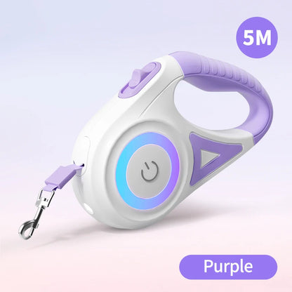 ROJECO 5M Automatic Retractable Dog Leash LED Luminous Leading Fashion Light Straps For Dog Puppy Pet Flexi Walking Running Lead