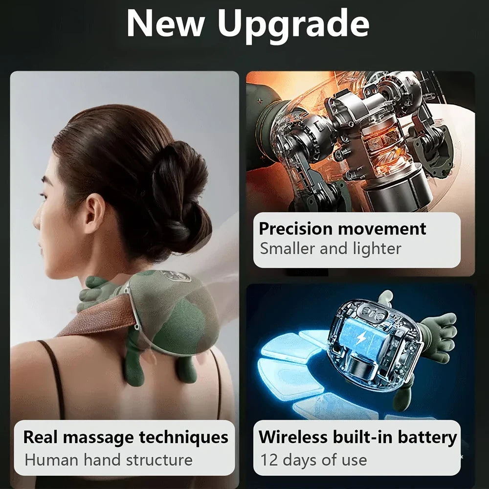 Bionic Finger Electric Neck Massager | Cordless Kneading Shiatsu Shoulder Massager | Portable Pain Relief Device for Home, Office & Travel Use