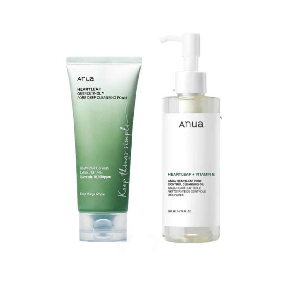 Anua Heartleaf Korean Skincare Set – Deep Cleansing Face Wash & Makeup Cleansing Oil for Pore Care and Hydrated Skin