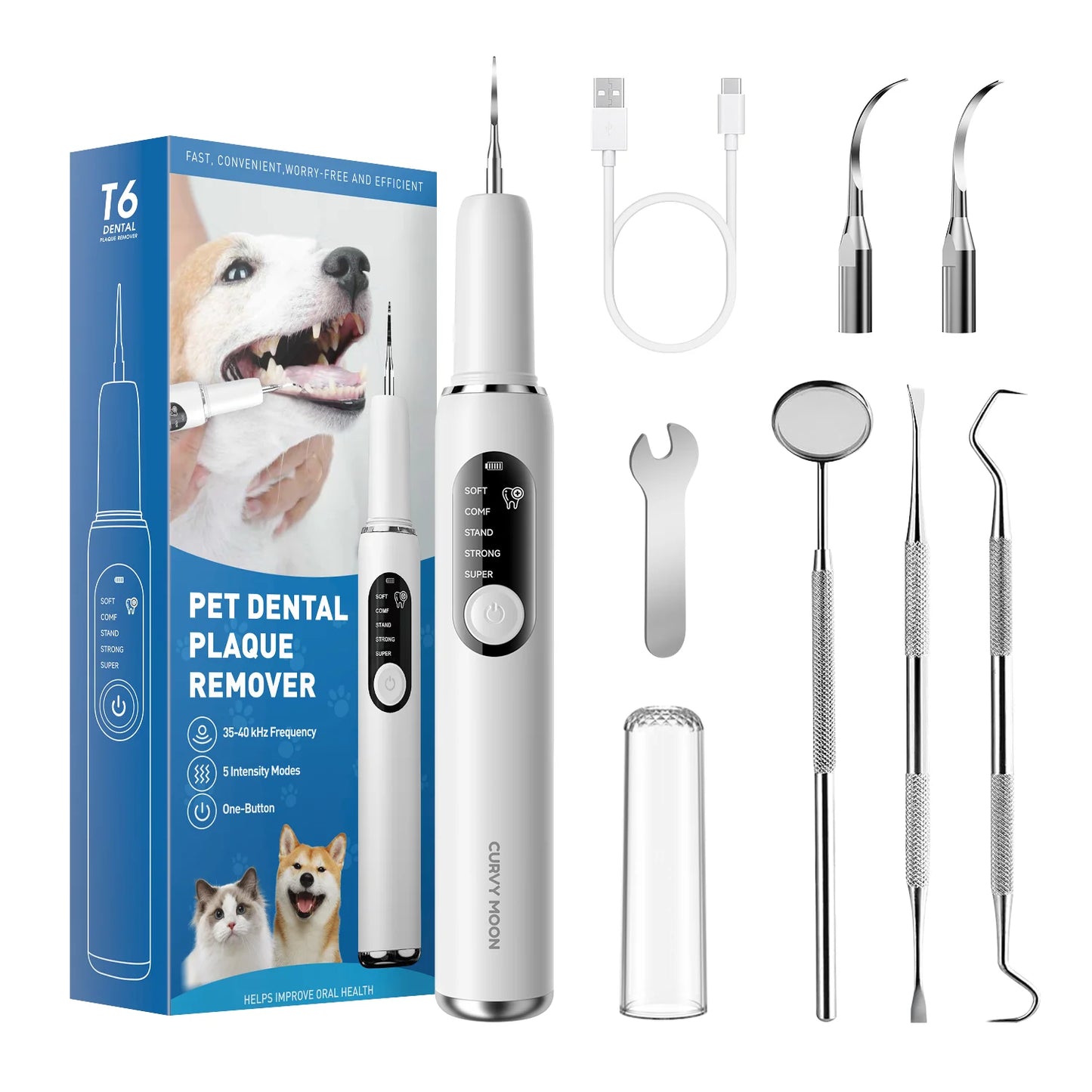 Ultrasonic Dog Dental Cleaner – IPX6 Waterproof Pet Teeth Scaler & Tartar Remover with 5 Cleaning Modes