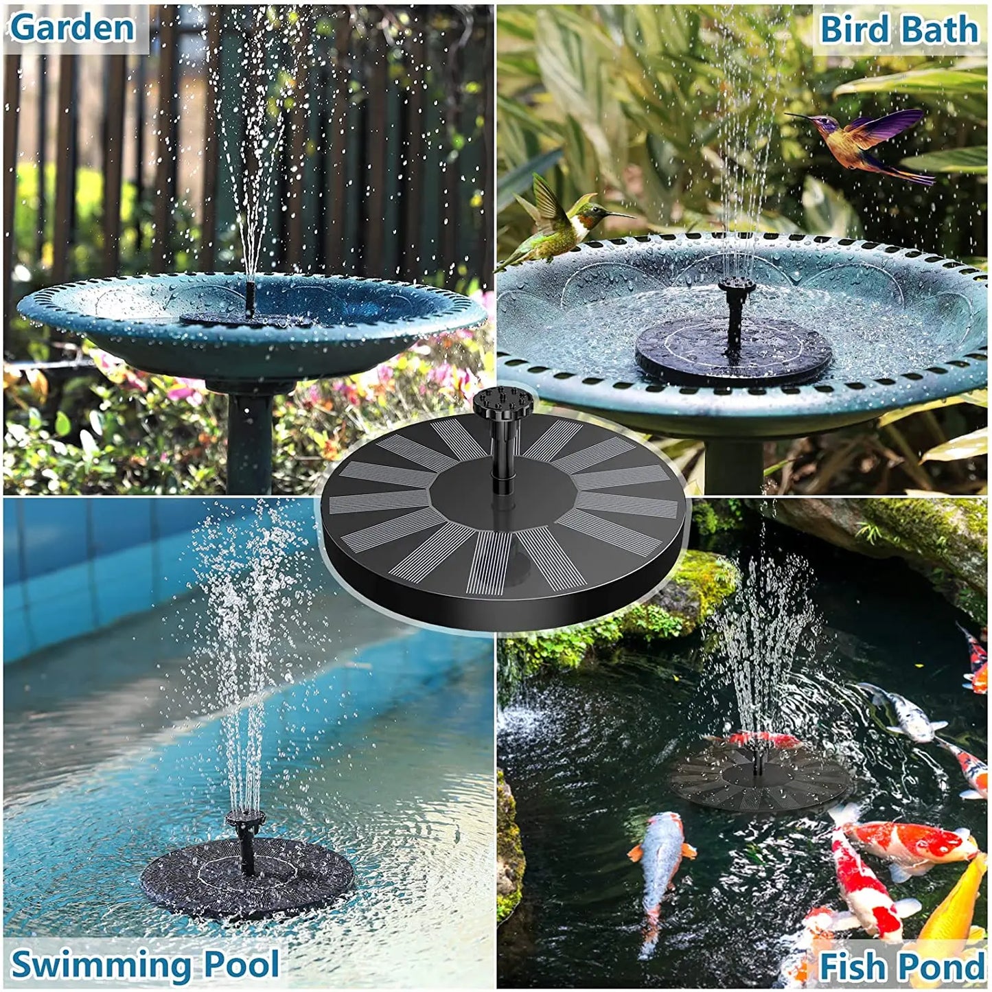 Solar Garden Fountain | Upgraded 1.4W Solar Pump with 7 Spray Patterns | No Electricity Needed | Outdoor Water Feature for Pond, Patio & Bird Bath