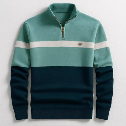 Business Stand-collar Knitwear Half-zip Long-sleeve T-shirt Color-block Pullover Sweaterpremium Quality