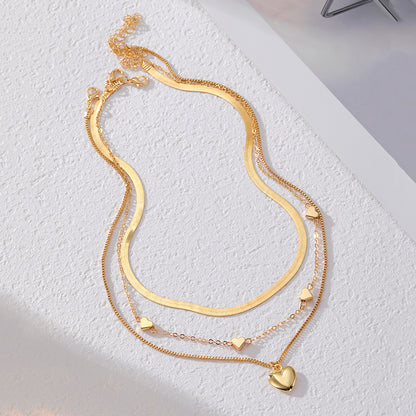 Retro Geometric Heart-Shaped Fashionable Metal Multi-Layer Necklace For Women