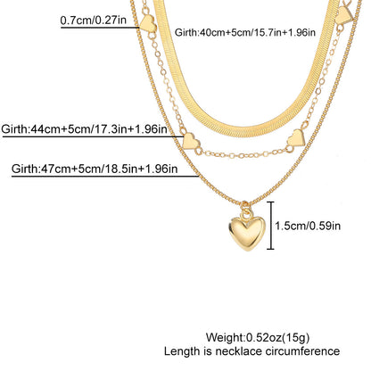 Retro Geometric Heart-Shaped Fashionable Metal Multi-Layer Necklace For Women